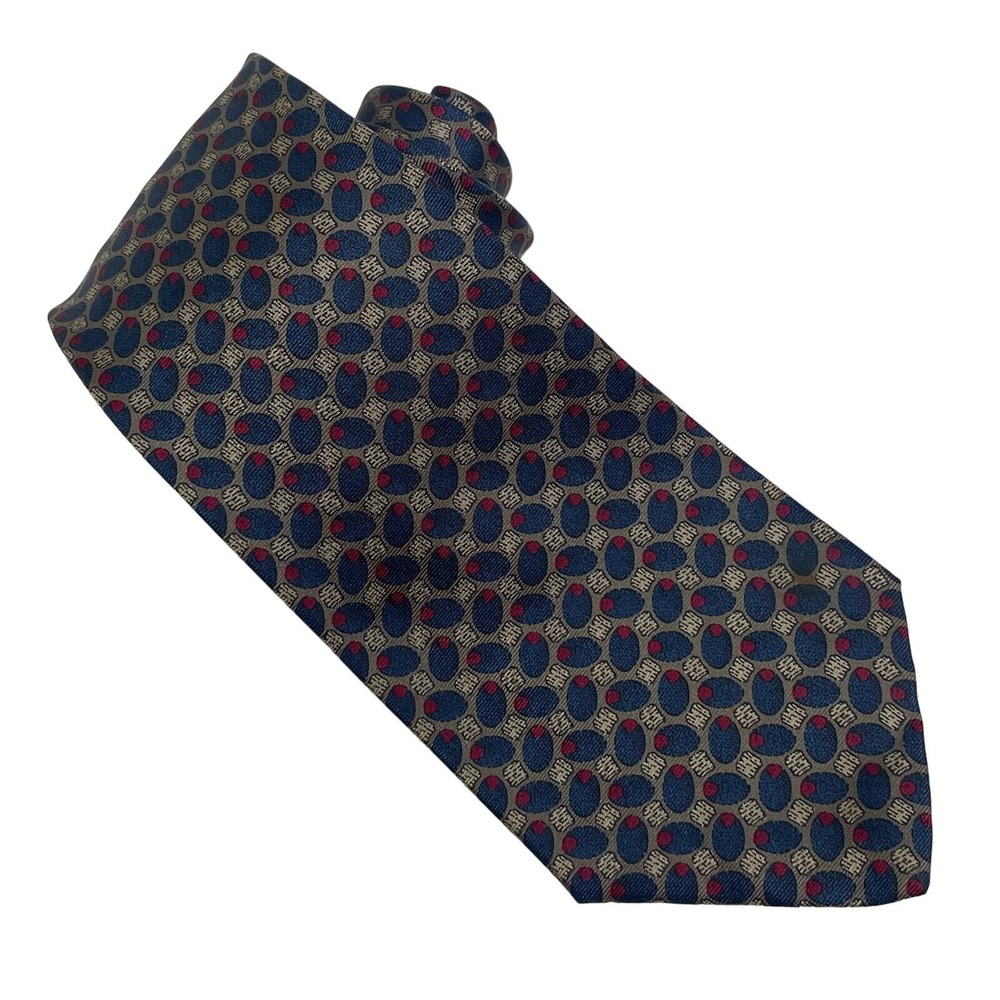 Lanvin Paris Italy‎ Necktie Teal Taupe Red Oval Print Designer 3.25"